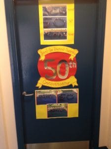 "Scoil an Spioraid Naoimh's 50th Anniversary" door display. 